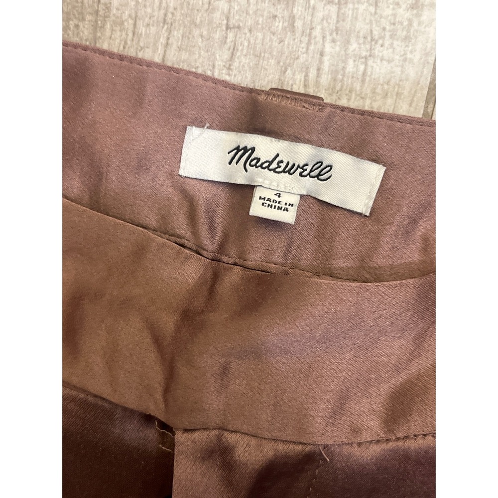 Madewell The Harlow Wide-Leg Pant Satin Pleated High Rise Brown CKP481060350 4 - Picture 4 of 12